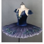 Girl Blue Bird V Neck Pancake Tutu Ballerina Dress,Platter Pancake Classical Ballet Tutu In Royal Blue Black